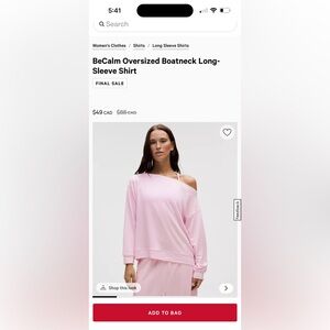 Lululemon Athletica Soft Pink Be Calm Top